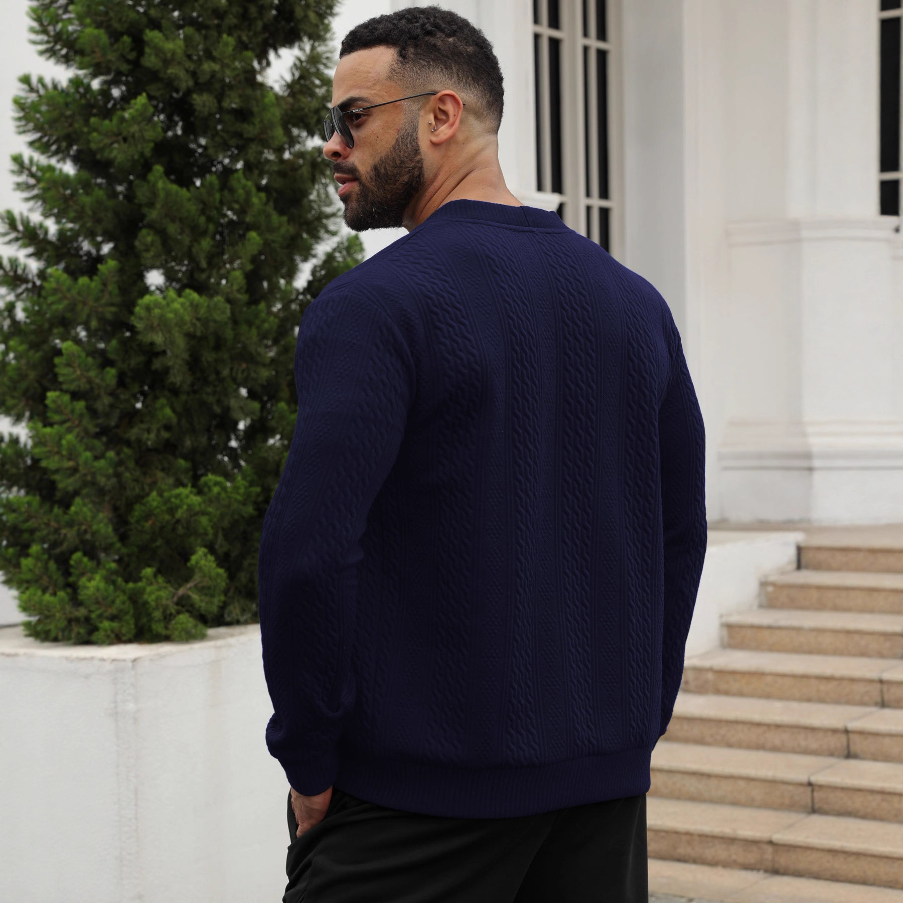 Nuevo transfronterizo Europa y América Amazon otoño y invierno nuevo estilo de moda masculino de color sólido jersey jacquard jersey de punto