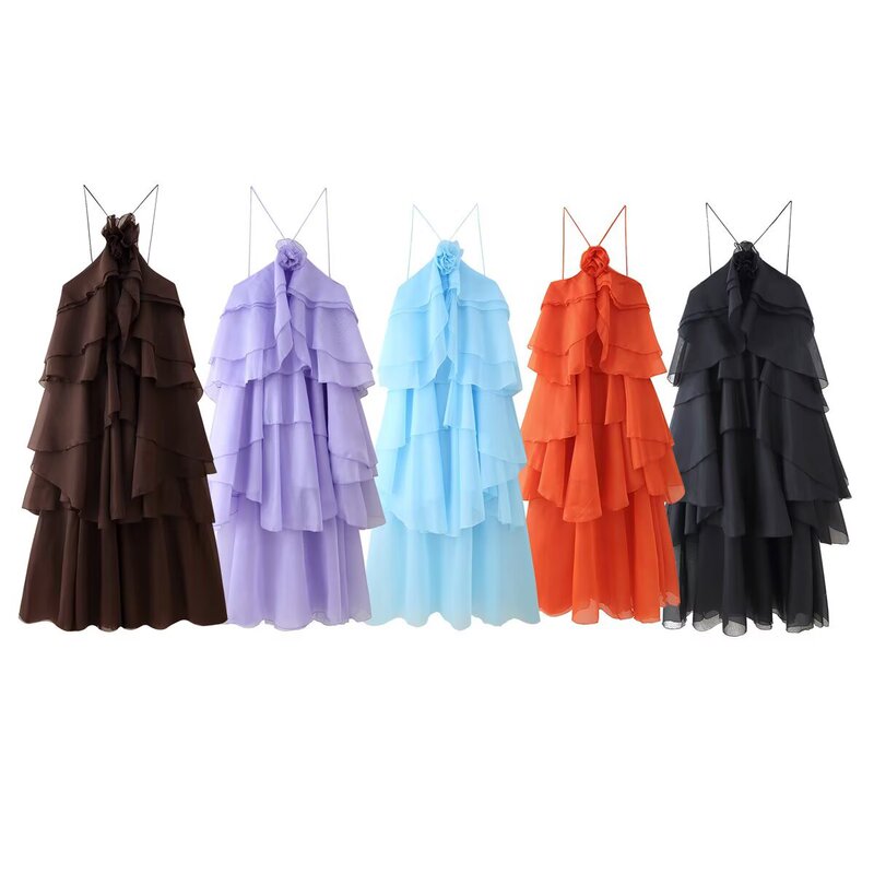 INS Independent Station Amazon Cross-border European and American Women's AliExpress Fashion Laminated Decoration Backless Design dress