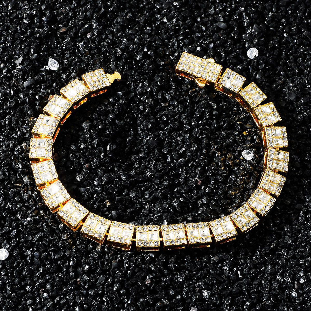 Geometric Pattern Glam Hip-Hop Modern Style Geometric Alloy Plating Glass Men's Bracelets Men Hip Hop Bracelets