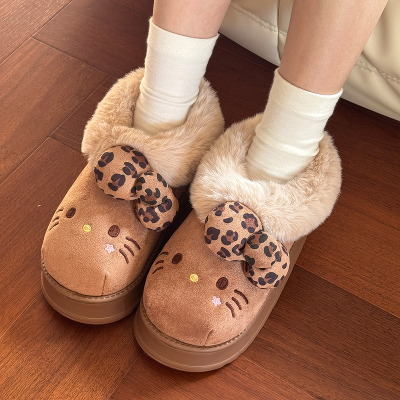 Sanrio Genuine Ip Cotton Shoes for Women in Winter Thick-Soled Plush Slippers for Winter Outer Wear Fleece-Lined Warm Snow Boots