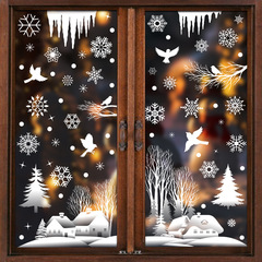 クリスマス装飾ショーウインドーシールクリスマス祭り雰囲気配置ガラス静電貼り雪屋景色白雪花シール