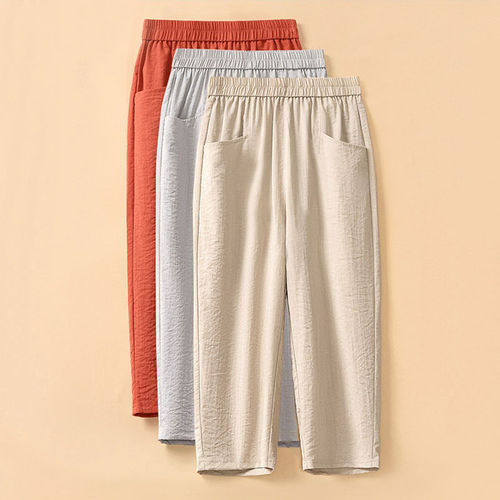 932 Ice Silk 7/8 Length Women's Pants 300 Pounds Summer Casual Bootcut High-Waisted Loose Radish Pants