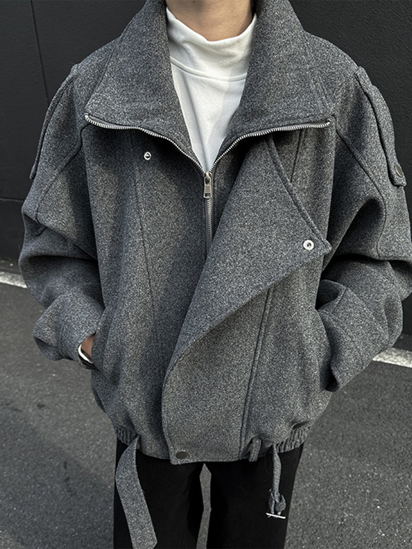 Designed Woolen Jacket Men's Autumn and Winter Cleanfit Korean Style High-End Short Handsome Deconstructed Woolen Jacket