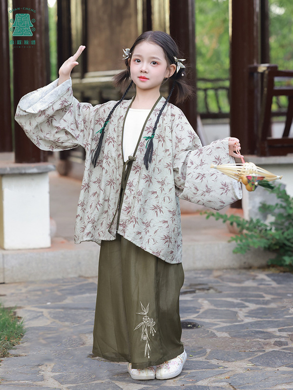秋款上新女童汉服新中式儿童套装国风日常可穿三件套潮流风亲子装|undefined