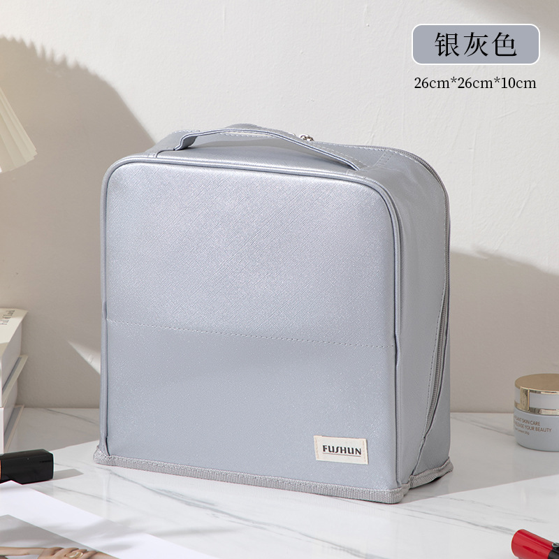 2025年新型PU化粧ポーチ 大容量 ハンドバッグ型 持ち運び便利 旅行必需品 分割式ペンケース 洗面用具入れ