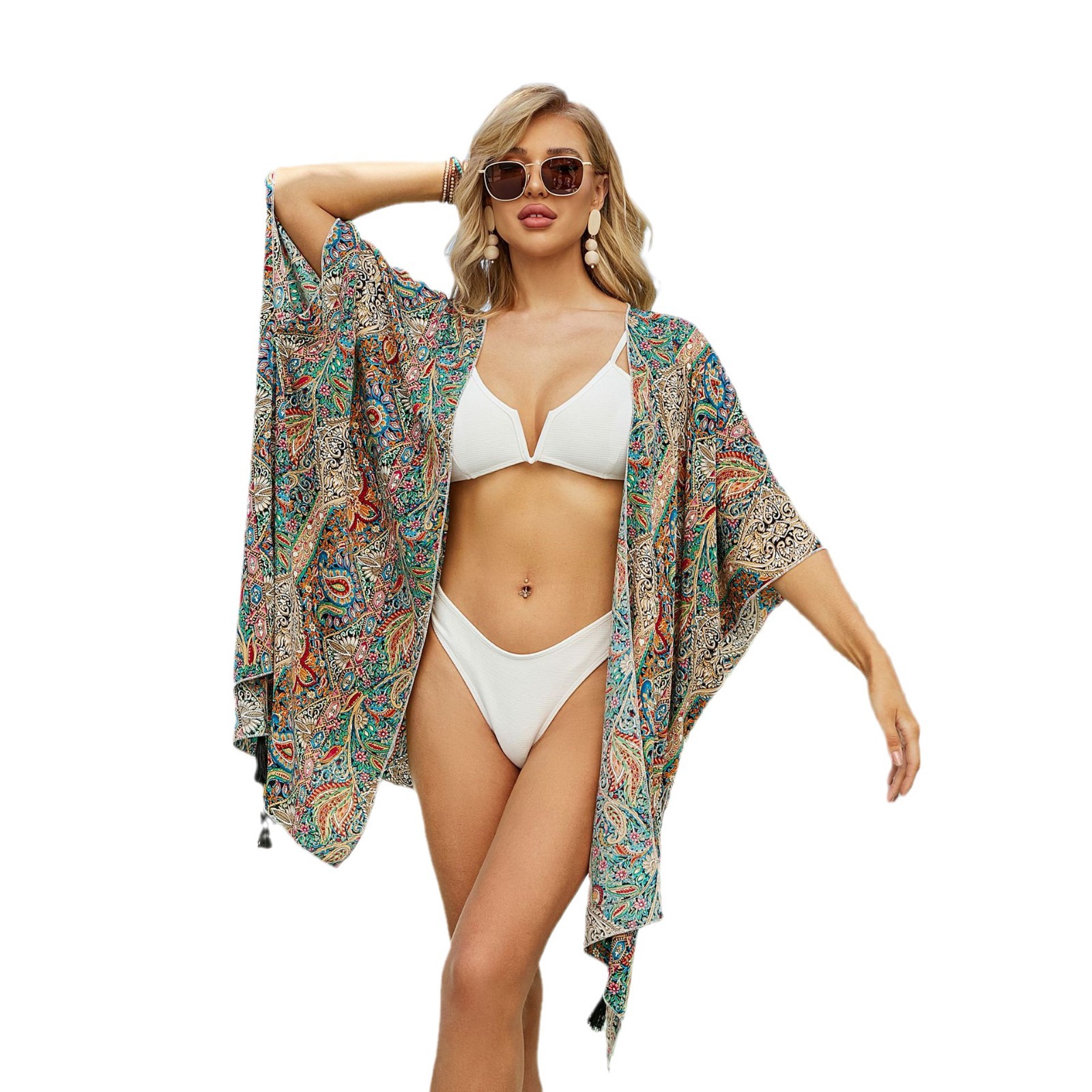 Cárdigan de longitud media con flor de anacardo retro para mujer, chaqueta de bikini para mujer, estilo europeo y americano, 2024 image 5