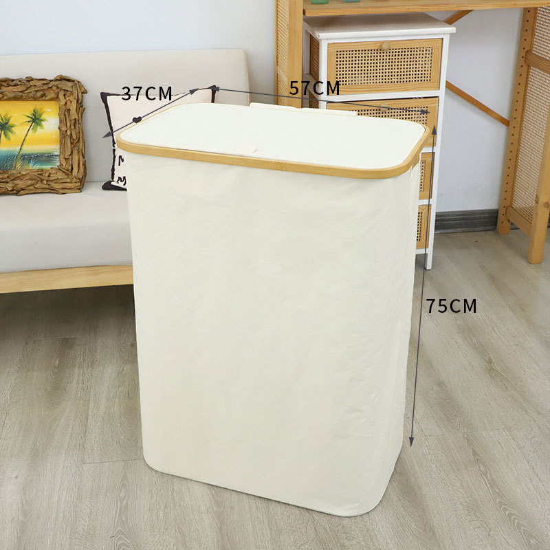 Cesta de ropa sucia de bambú transfronteriza Cesta de almacenamiento de ropa para el hogar Tela Oxford impermeable Cesta de ropa sucia plegable de gran capacidad con doble apertura
