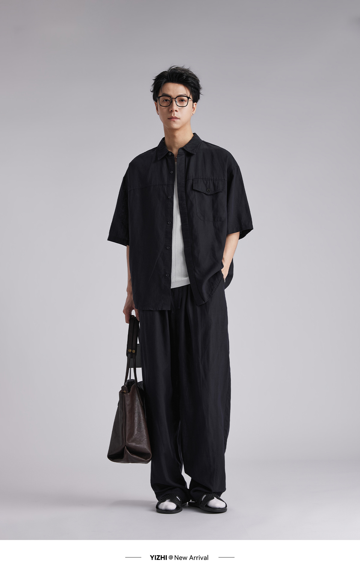 Bộ sơ mi linen tay ngắn nam phong cách lịch lãm, thoáng mát — Xanh navy chi tiết 25