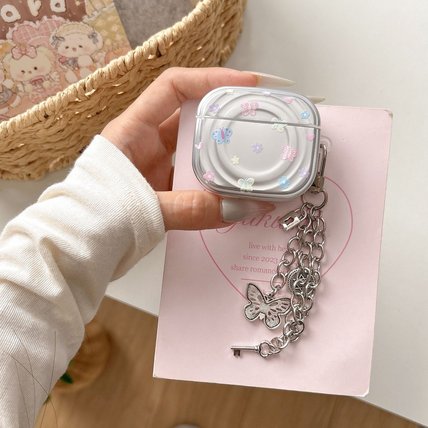 Flores de mariposa de color ondulado para Airpods nuevo juego de auriculares de 3 generaciones 4 airpods 1/2 colgante Pro2 femenino