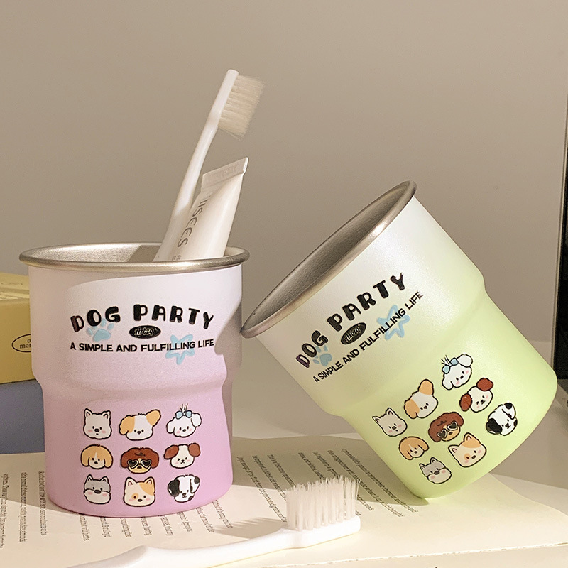 New Gradient Animal Cartoon 304 Ladder Mouthwash Cup, High-Value Couple's Home Cute Toothbrushing Stainless Steel Cup