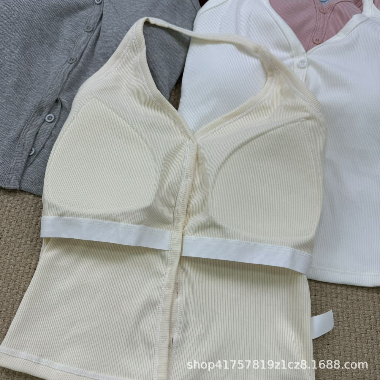 핫 걸의 V 넥 카미 솔 여자 고정 컵 버튼 섹시 백리스 슬림 핏 쇼트 탑