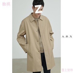 日系city boyトレンチコート男性カーキ色ミディアムコートデブ大きいサイズ高级感バルマケンコート
