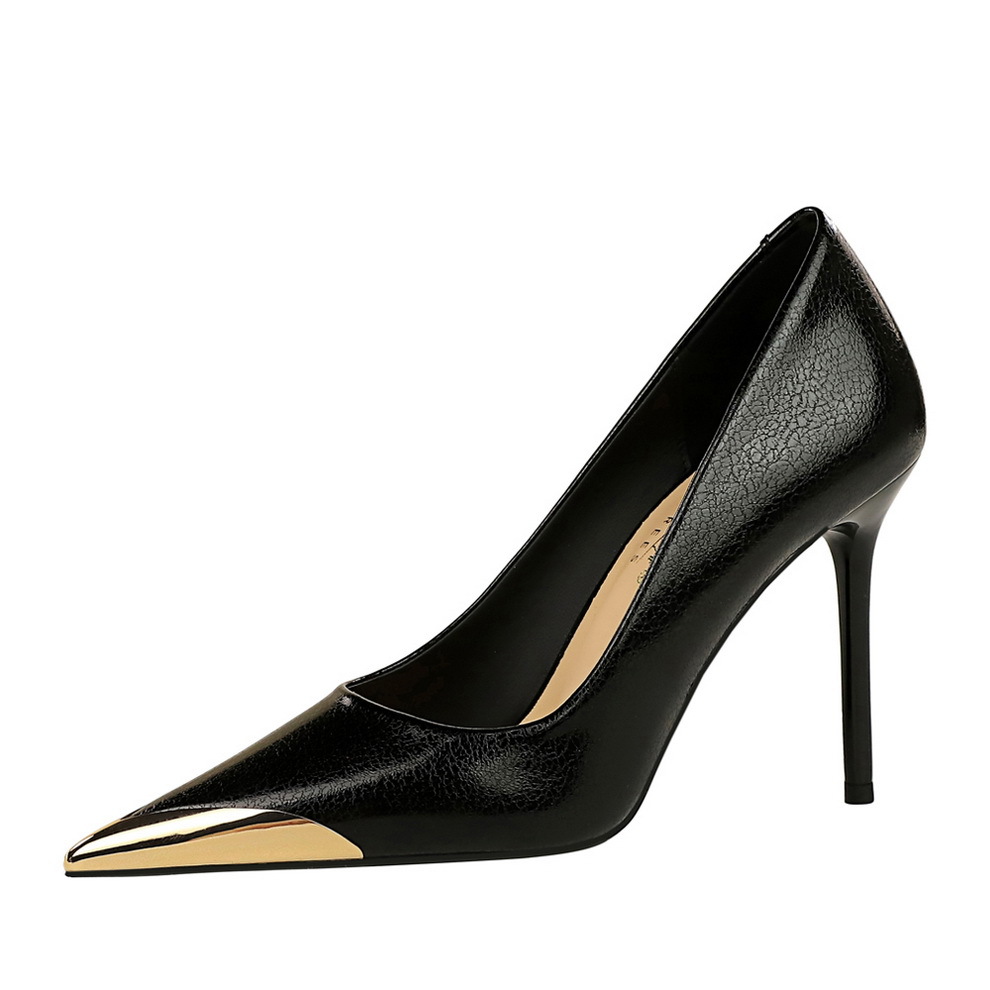 3739-9 Retro European and American Style Banquet High Heels Slim Heels Women's Shoes Ultra High Heels Shallow Mouth Pointed Metal Pointed Single Shoes