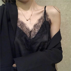 New style loose-fitting inner layer sling vest, solid color lace patchwork base layer sexy V-neck underwear, factory direct supply