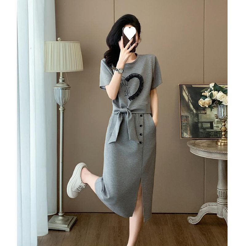 2025 New Summer Fashion Sports Suit Women's Casual Short-Sleeved Long Skirt Two-Piece Set