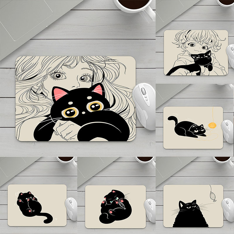 卡通猫咪电脑办公桌垫可爱键盘垫简约小号鼠标垫加厚防滑精密锁边