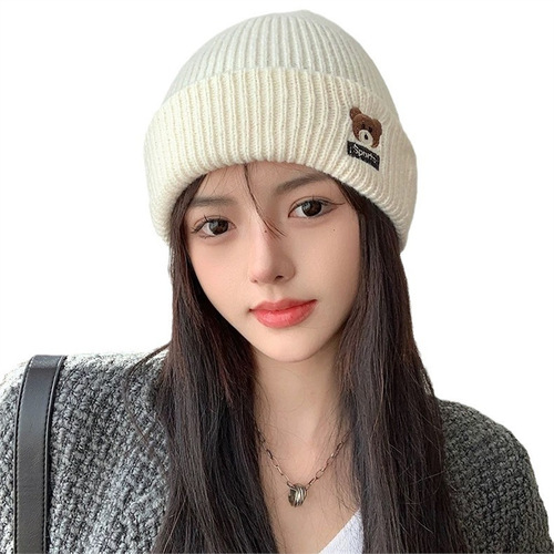 Adorable Knitted Bear Hat for Girls and Boys, Suitable for Autumn and Winter, Korean Style Postpartum Head Cover, Versatile and Warm, Anti-Cold Knitted Cap