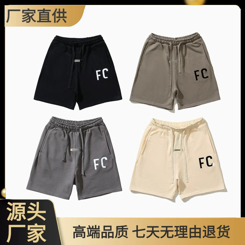 High-version FOG main line ESS trendy brand shorts flocking printed summer loose terry cloth sports and casual trousers men