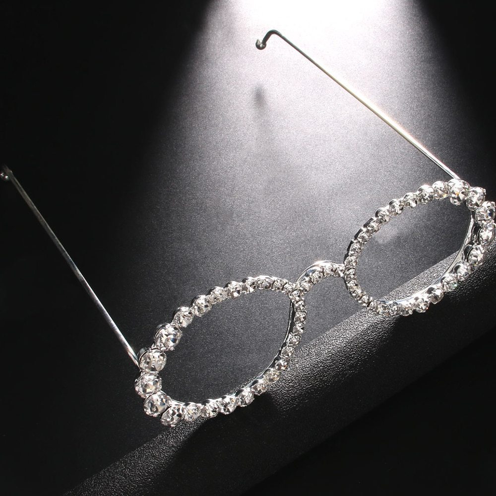 Oval Frame Glasses Style Party Occasion Geometric Eye Glasses Rhinestones Women's Glam Novelty Glasses