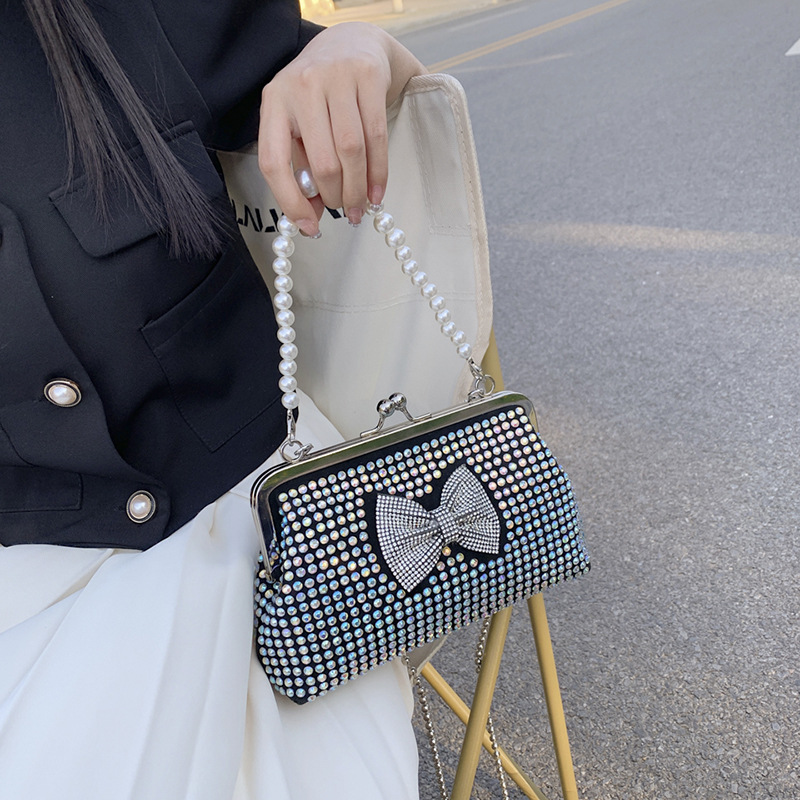 Diamante de la manera del verano bolso de las mujeres portátiles 2023 nuevo arco lindo moda bolsa de hombro perla bolsa de mensajero moda
