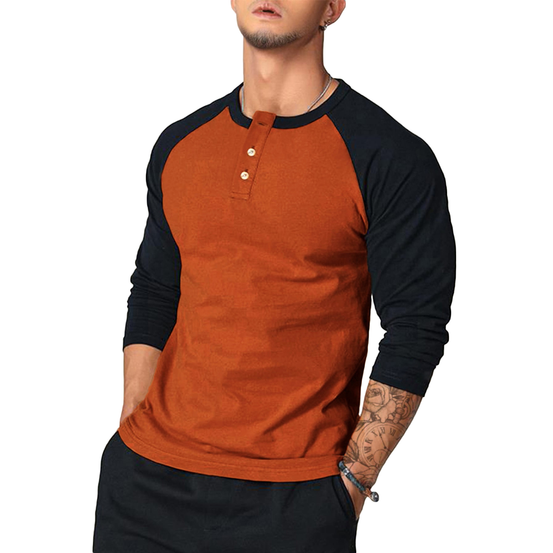 Monochrome Man- Ouma New Foreign Trade Slim Fit Round Neck Long Sleeve T-Shirt With Arm Color Blocking Personality European And American_voghion.com