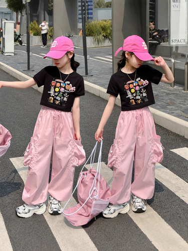 Girls 'fashionable Western-style short-sleeved 2025 summer middle and older children's new trendy cool short-sleeved shirt
