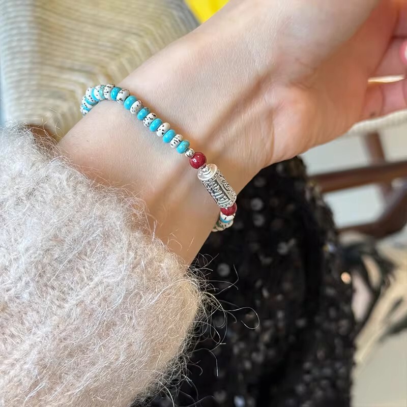 999 Pure Silver Fortune-Bringing Long Tube Bead Bracelet for Women, New Chinese Style Design, Star and Moon Bodhi Bracelet, Niche Light Luxury