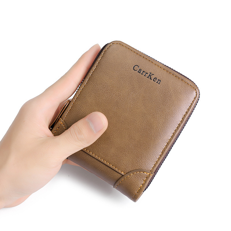 New Men's Short Wallet, Horizontal Style with Multiple Card Slots, Zipper Coin Purse, Multifunctional Id Card Holder