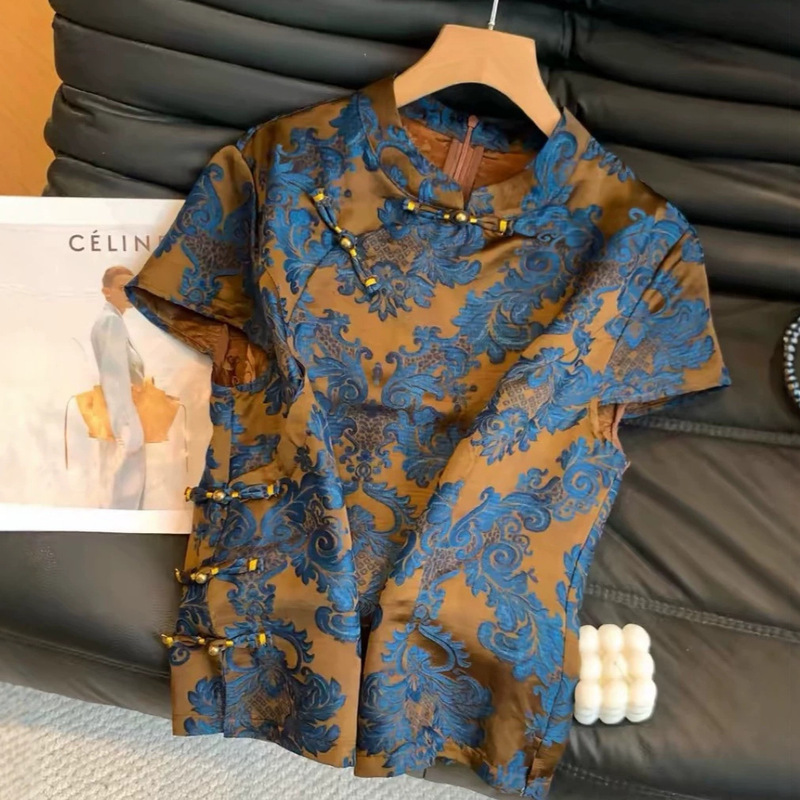National Style Sleeveless Button-Down Shirt for Women, 2026 Summer New Model, Chic and Elegant Stand-Up Collar Jacquard Slimming Versatile Top National Style Sleeveless Button-Down Shirt for Women, 2026 Summer New Model, Chic and Elegant Stand-Up Collar Jacquard Slimming Versatile Top