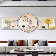 沙发背景墙挂画寓意好现代简约轻奢三联画新款高档大气客厅装饰画