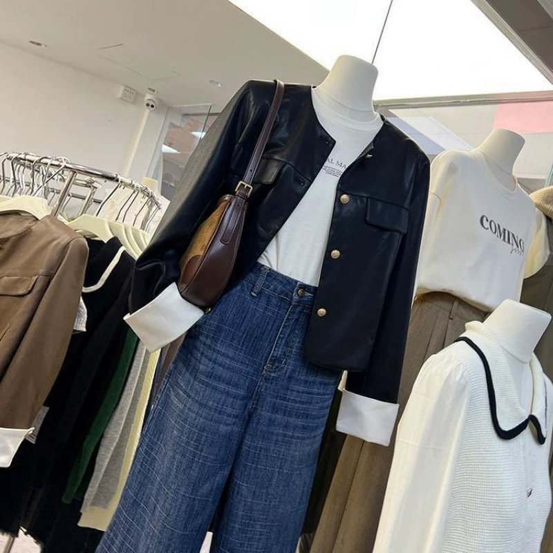 Короткая куртка Spring Metal в корейском стиле, круглый воротник, стиль Chanel.