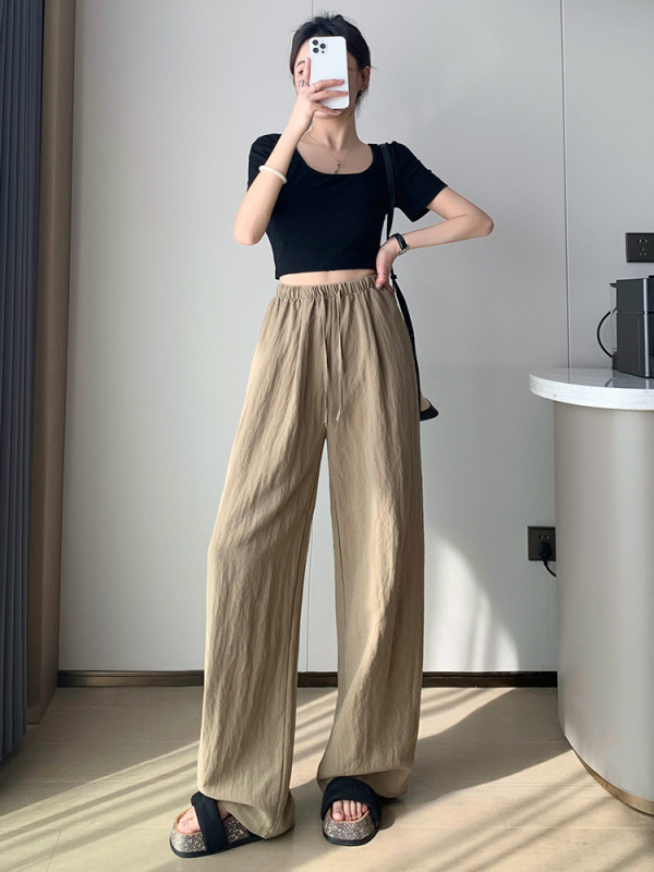 ホットな新しいリヨセルテンセルコットンとリネンのワイドレッグパンツ、ハイウエスト、ゆったり、通気性、カジュアル、ストレートレッグ、スリム、フロアレングスパンツ|undefined