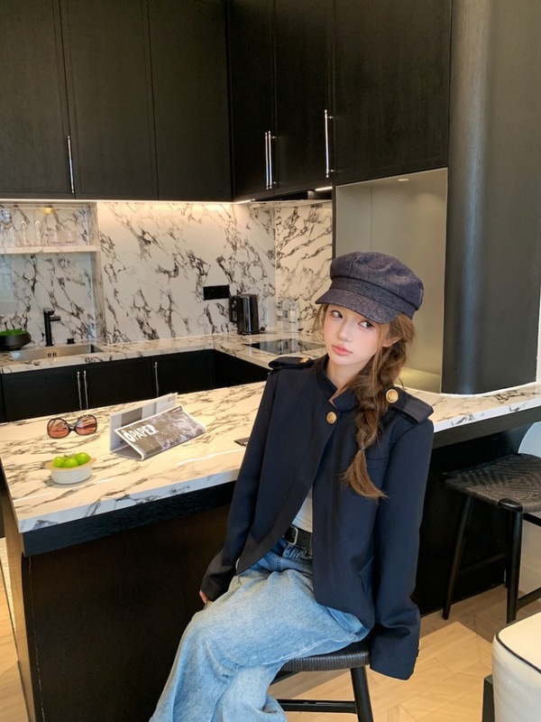 '睿智老钱'半开襟一粒扣老钱短款立领外套女秋|undefined