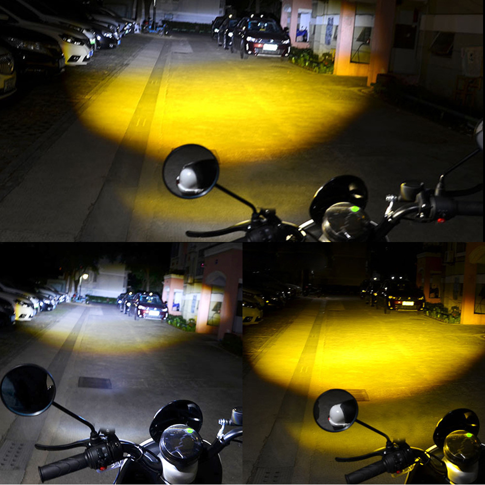 Cross-Border Motorcycle Electric Vehicle Led Spotlight Yellow and White High and Low Beam External Modified Headlight Semi-Aluminum Strong Light