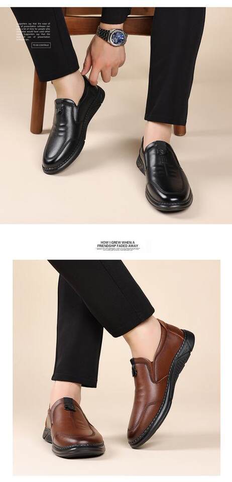 Giày da nam lười xỏ chân chất liệu da bò mềm, đế cao su chống trượt, gót thấp 1–3 cm — Màu nâu, màu đen chi tiết 16