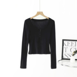 Осенний базовый приталенный сексуальный лонгслив, V-образный вырез, по фигуре