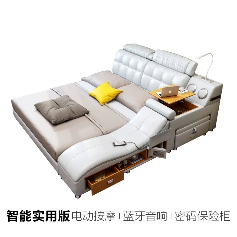 Cama de cuero genuino de 1,8 m, cama doble moderna y sencilla, cama de boda con respaldo suave, cama grande y divertida, dormitorio principal, cama moderna de 1,5 m image 9