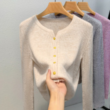 针织开衫外套女春节2025年新款奶杏色圆领长袖温柔风软糯毛衣外搭