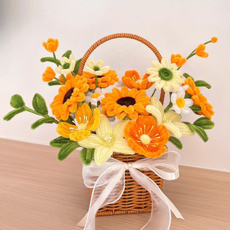 Día del maestro creativo tejido a mano lirio girasol loto torsión palo canasta de flores hecha a mano DIY material paquete regalo