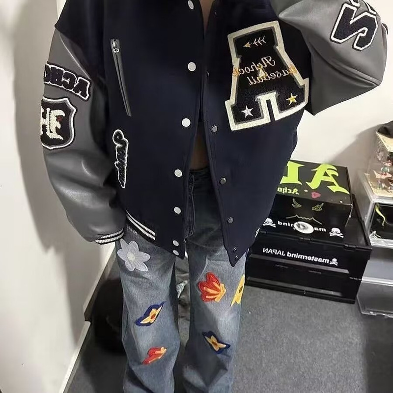 秋冬男女美式复古立领刺绣夹克潮流nis时尚百搭小众宽松棒球服|undefined
