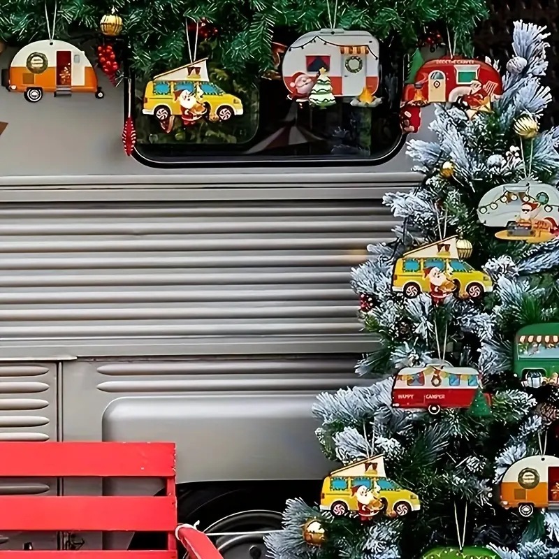 Decoraciones de Navidad feliz campista caravana árbol de Navidad de madera decoración Santa caravana remolque colgante