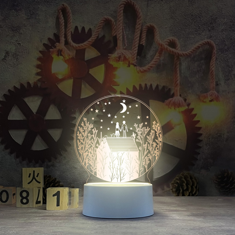 Nueva y única lámpara de noche 3D de acrílico, lámpara de escritorio USB, lámpara de noche para dormitorio, lámpara LED creativa, regalo de regreso a clases, Día del Trabajo