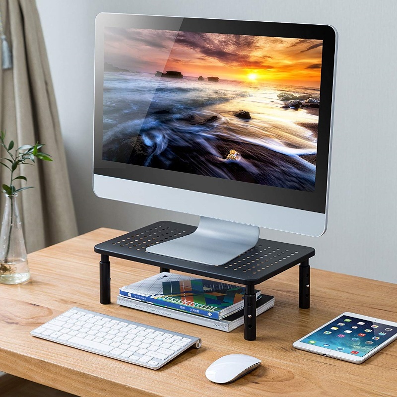 Soporte ajustable para monitor de computadora | Base metálica con tres niveles de altura, instalación sin herramientas
