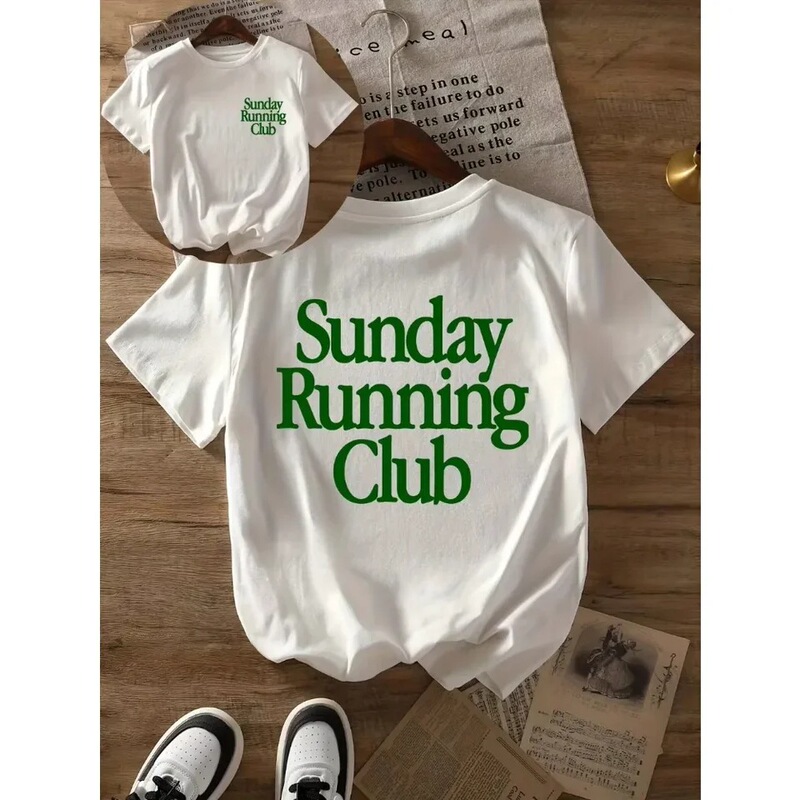 Sunday Running Club Printed Summer T-Shirt, Pure Breathable T-Shirt, Sports Casual Top, Jogging, Daily Wear for Women