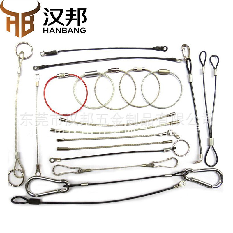 304不锈钢钢丝绳拉力强防倒家具行李牌钢丝圈钥匙扣钥匙圈安全绳