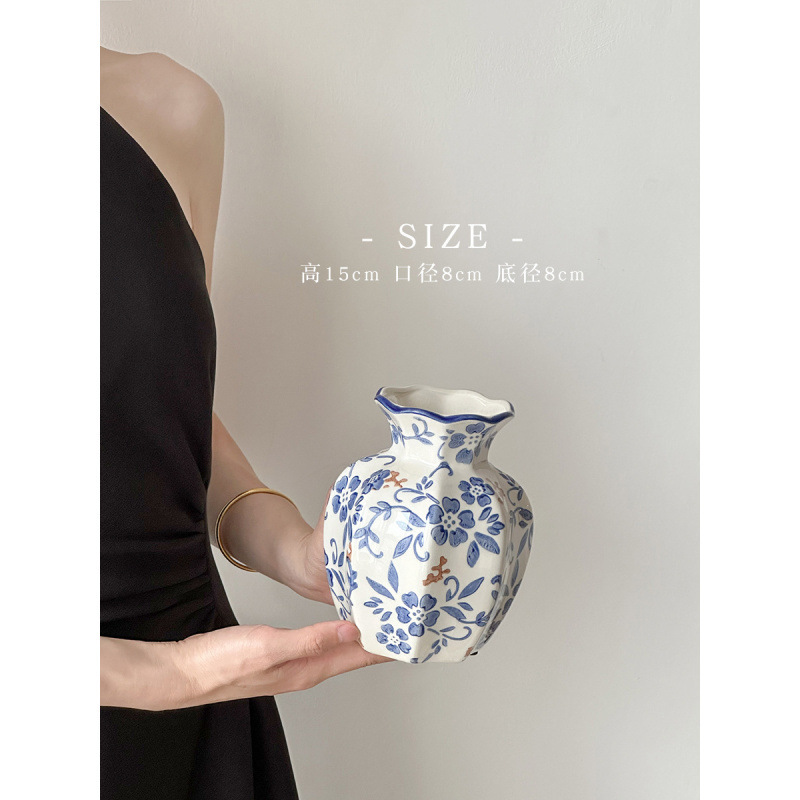 Nuevo jarrón de cerámica azul china nueva decoración de estilo chino sala de estar floral decoración de vestíbulo de estilo antiguo peonía floral