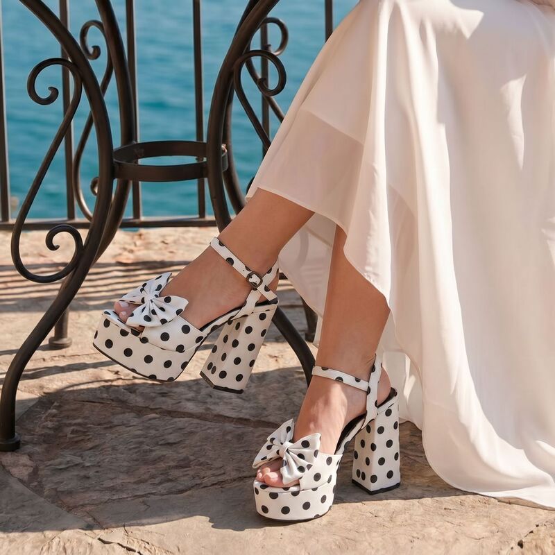 Manufacturer Supplies European and American Style Large Size Chunky Heel Sandals for Women, Bow-Knot Backless High Heels for Women, Exclusively for Cross-Border Foreign Trade