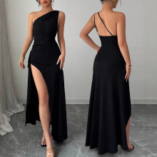 2025跨境热销新款抹胸连衣裙欧美夏季性感侧边开叉不规则包臀裙女