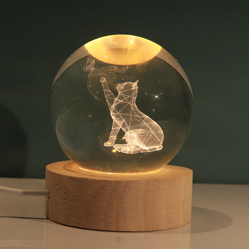 Lámpara decorativa 3D con bola de cristal – figura luminosa de Stitch, regalo creativo y luz nocturna