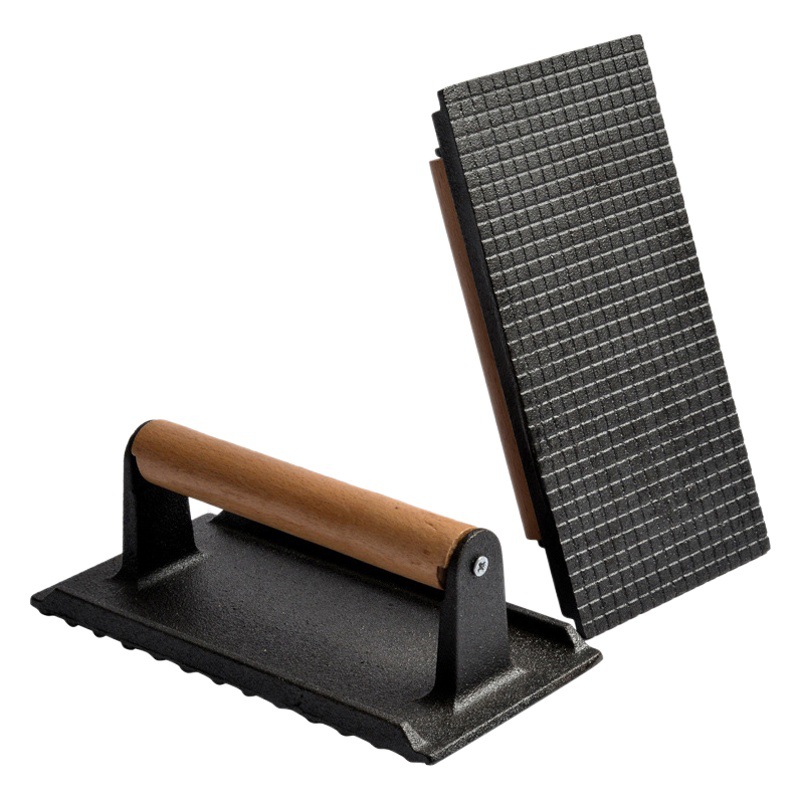 Cast Iron Meat Press Uncoated Rectangular Meat Press Round Meat Press Square Lattice Striped Iron Meat Press Tool